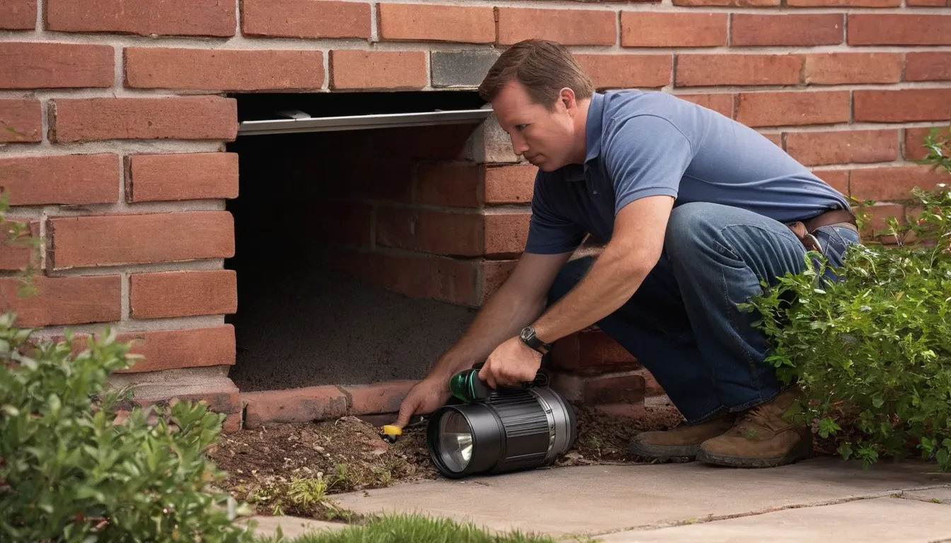 Provider checking a crawl space vent on a home in the Greenville area
